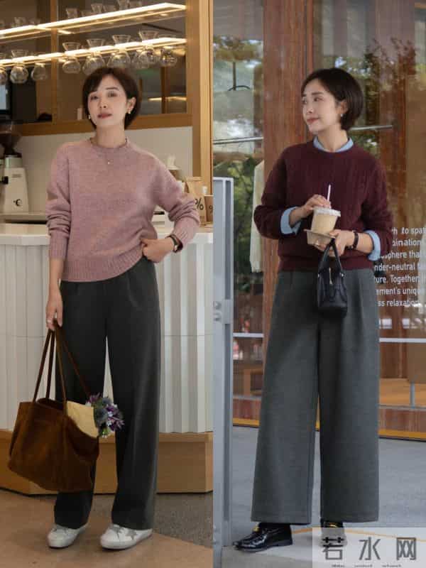 这才是中年女人该有的秋冬打扮:毛衣+直筒裤,优雅舒适还时髦