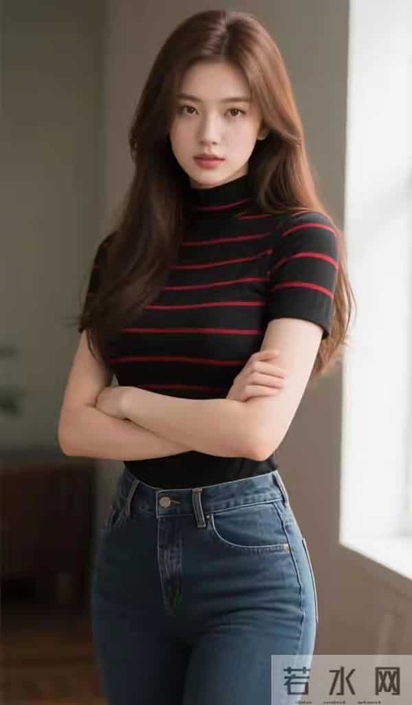 短袖条纹衫与牛仔裤