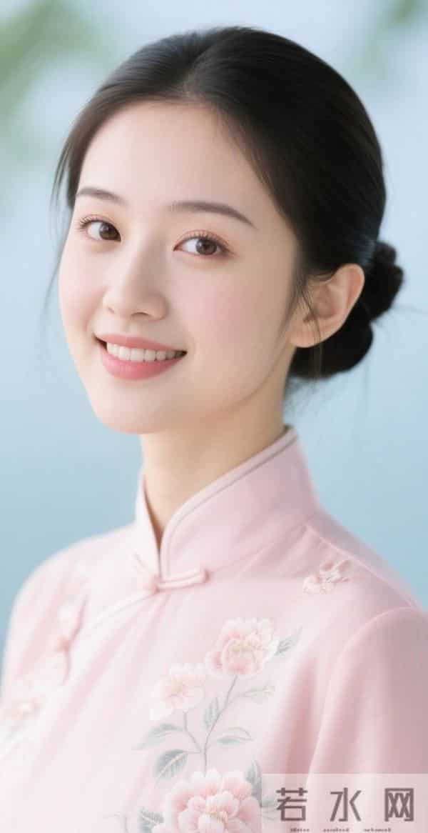 绣牡丹花的嫩粉色旗袍