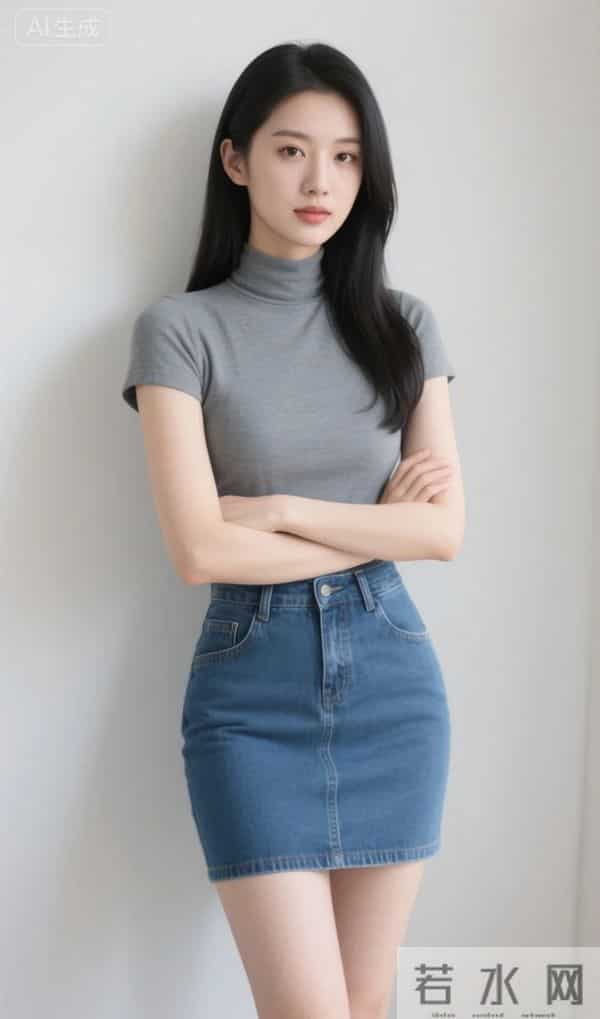 灰色短袖衫与牛仔裙