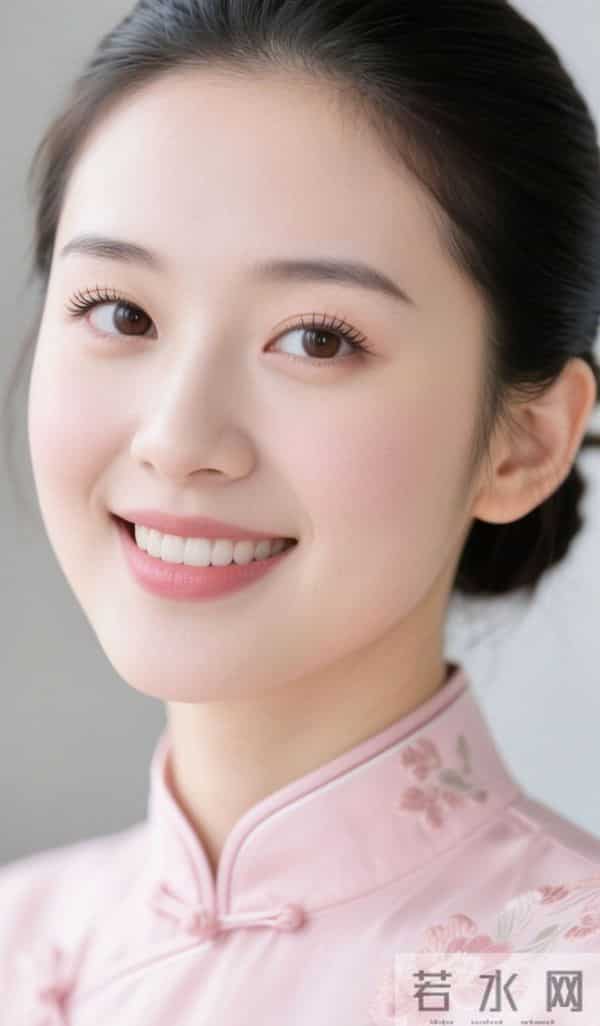 绣牡丹花的嫩粉色旗袍