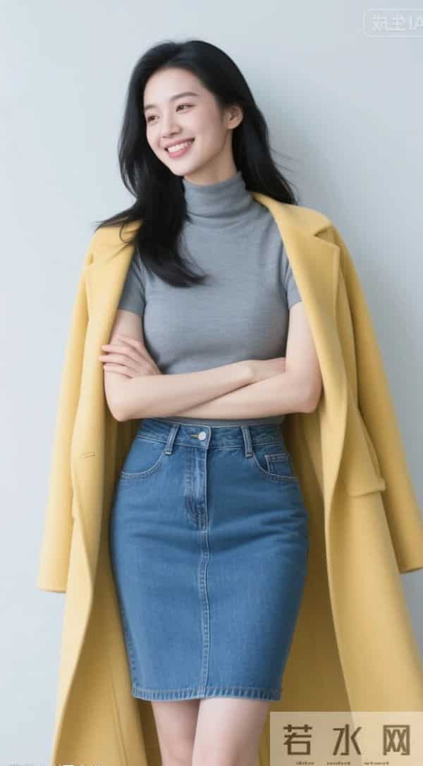 灰色短袖衫与牛仔裙