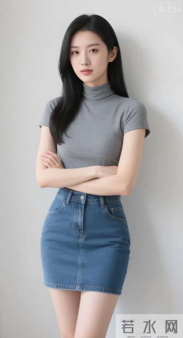 灰色短袖衫与牛仔裙