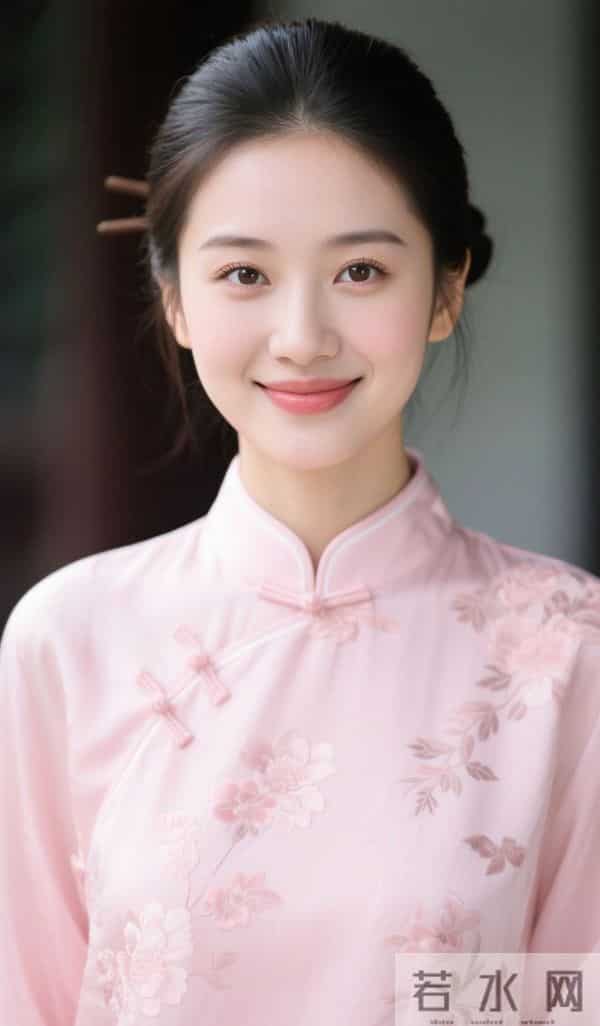 绣牡丹花的嫩粉色旗袍