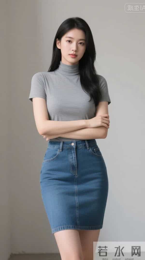 灰色短袖衫与牛仔裙