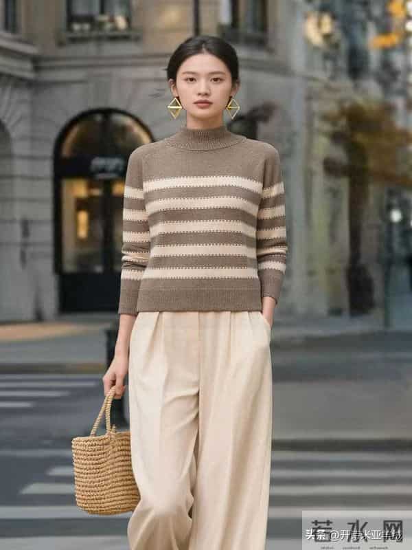 开诗米亚100%女装条纹山羊绒毛衣