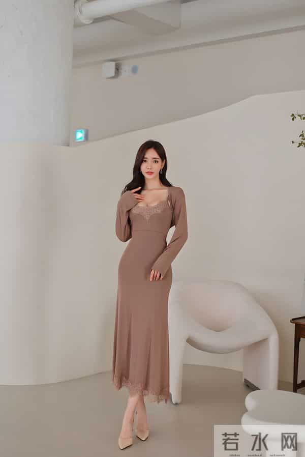 孙允珠4K修复图集：苦咖雪茄蕾丝刺绣披肩雪纺裙