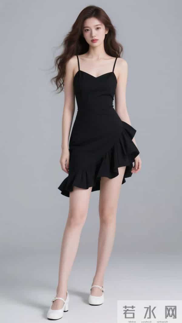 交叉挂脖小黑裙,美到失语