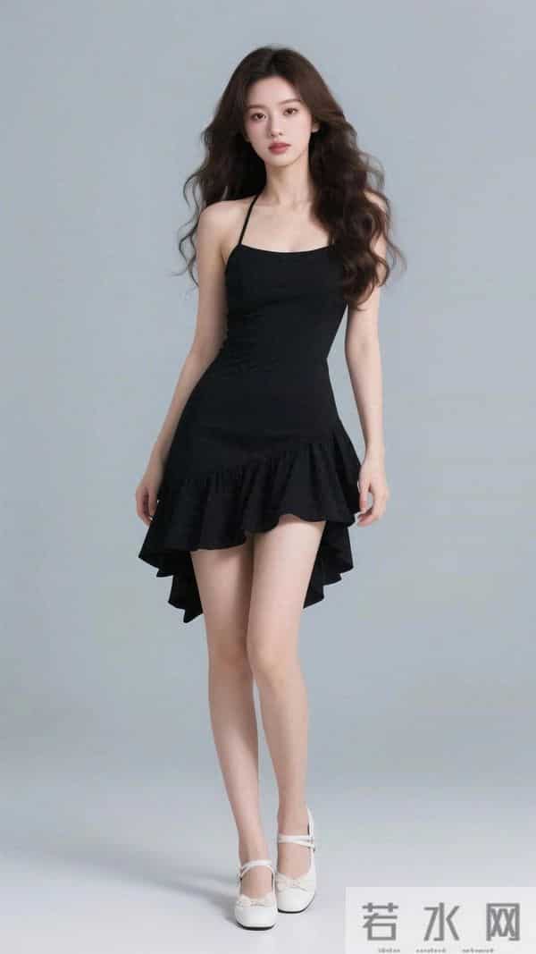 交叉挂脖小黑裙,美到失语