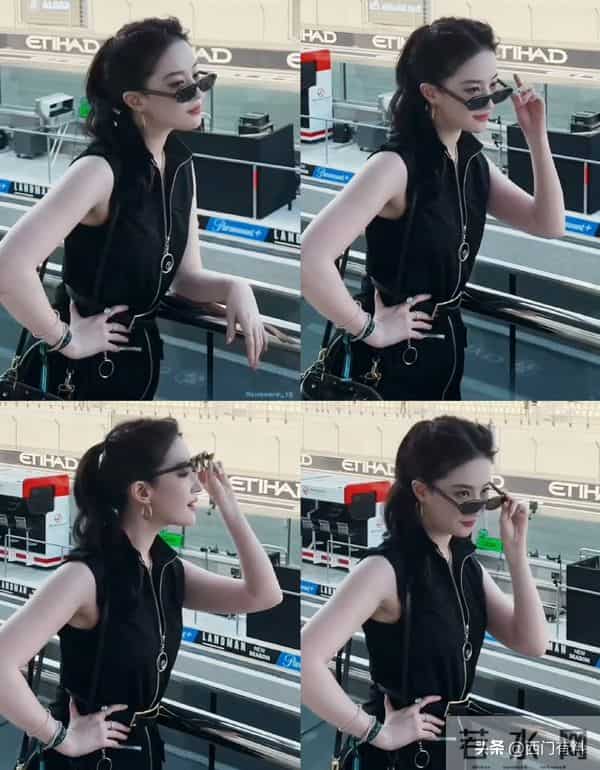 刘亦菲阿布扎比观赛F1,短裙墨镜搭配高马尾,又美又飒好迷人!