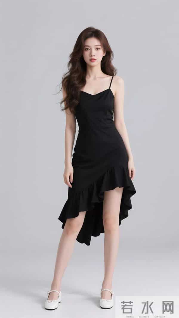 交叉挂脖小黑裙,美到失语