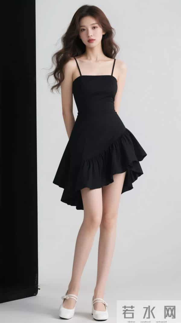 交叉挂脖小黑裙,美到失语