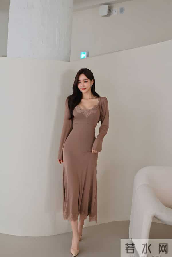孙允珠4K修复图集：苦咖雪茄蕾丝刺绣披肩雪纺裙