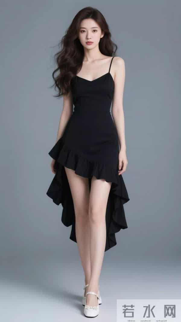 交叉挂脖小黑裙,美到失语