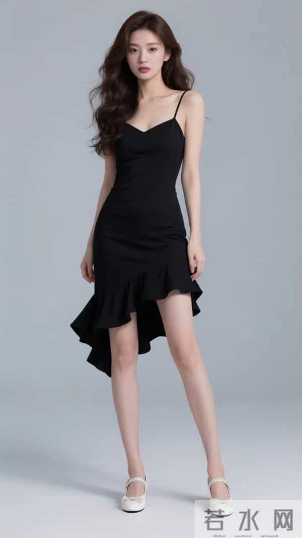 交叉挂脖小黑裙,美到失语