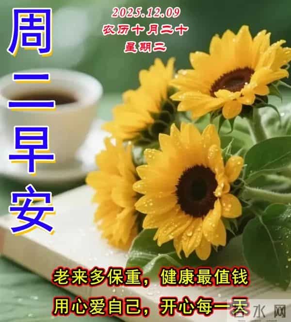 2025.12.09今日十月二十——早上好，周二祝福问候语，早安图片
