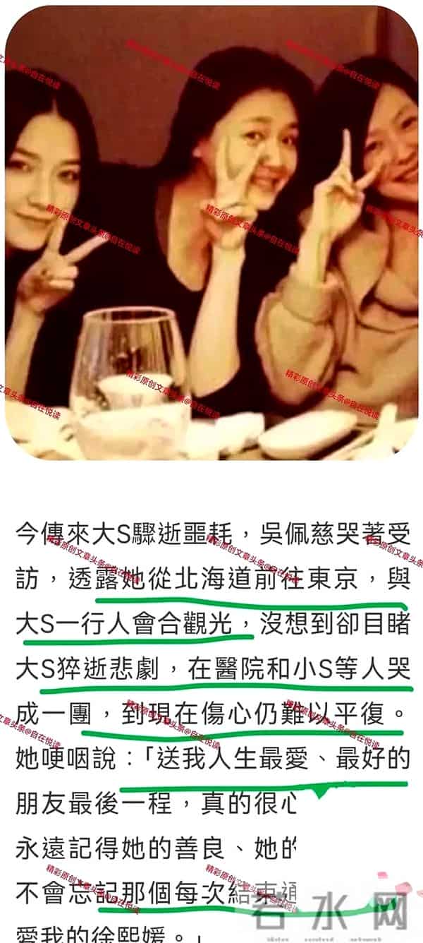 贾永婕发文还原大S临终场面吴佩慈目睹抢救过程大S生前已有预感