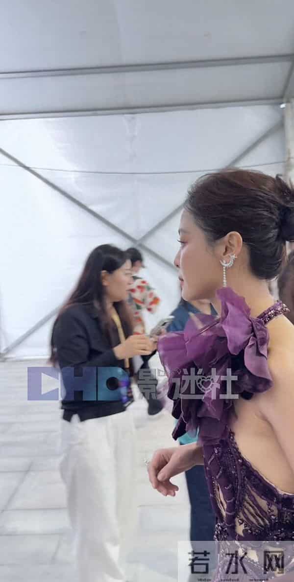 辛芷蕾亮相金鸡奖,穿紫色花朵高定优雅大气,还差点被裙摆绊倒!