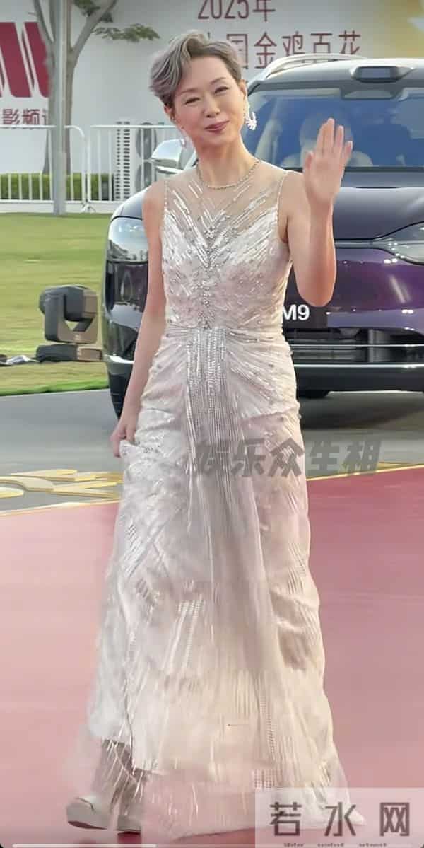62岁叶童状态好优雅!穿银色亮钻裙亮相金鸡奖红毯,还脚踩恨天高