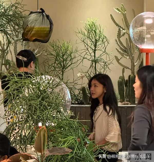 邓家佳和家人在重庆餐馆吃烤鱼,虽然她42岁了,但外表很显年轻