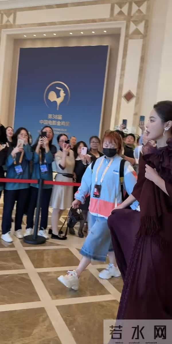 辛芷蕾亮相金鸡奖,穿紫色花朵高定优雅大气,还差点被裙摆绊倒!