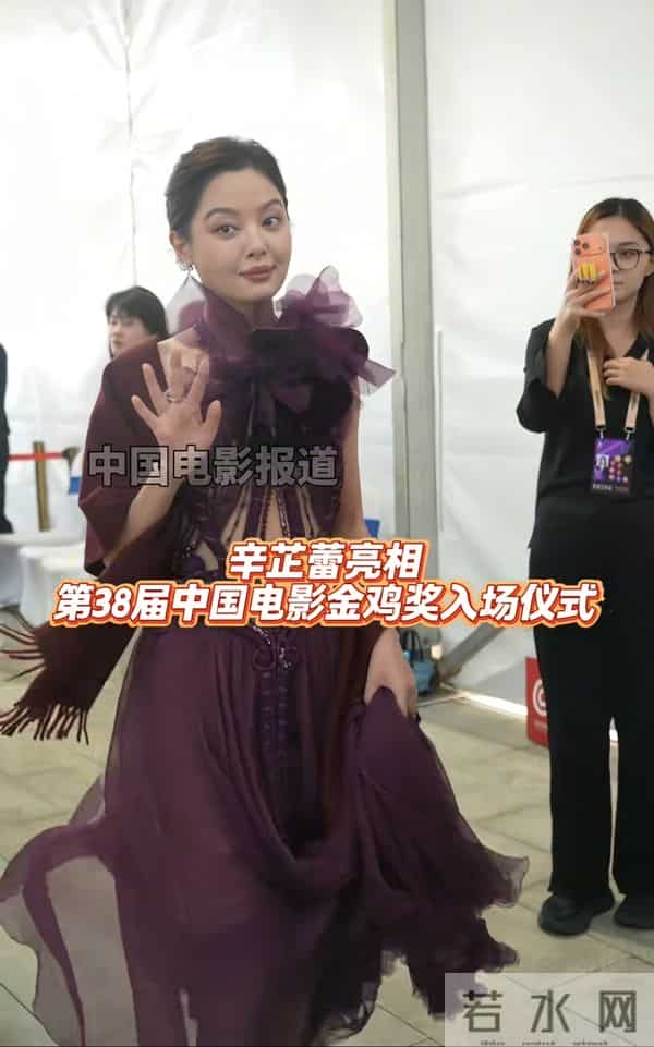 辛芷蕾亮相金鸡奖,穿紫色花朵高定优雅大气,还差点被裙摆绊倒!