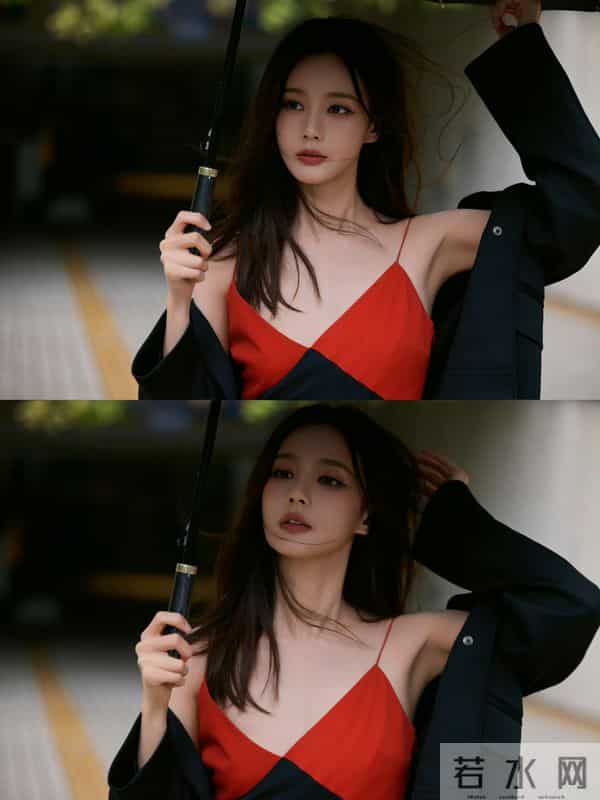 李一桐红黑拼色吊带裙，至臻至简格调，定格优雅迷人瞬间