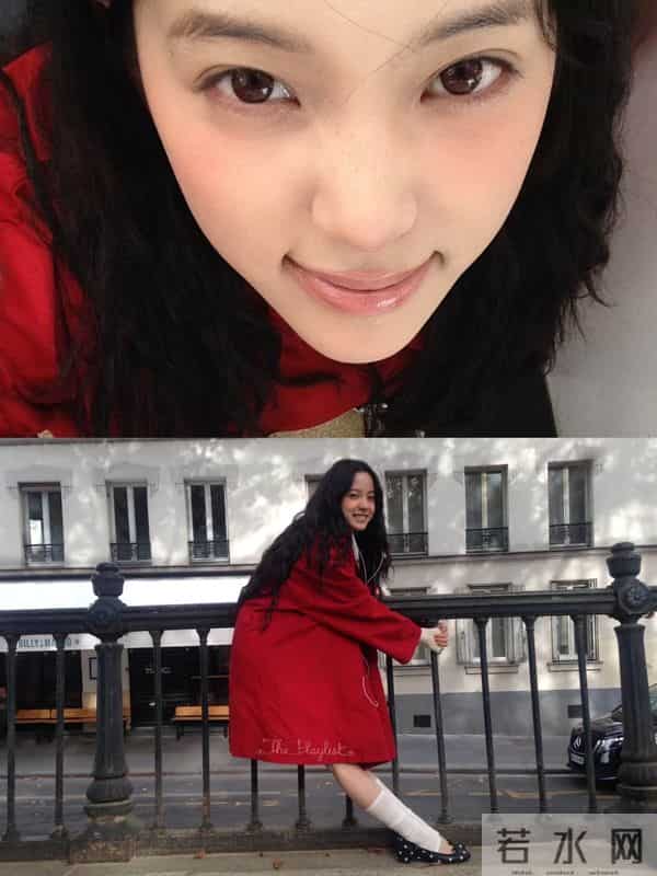 欧阳娜娜大红色风衣配小高跟,私下可爱贪玩美少女一枚!