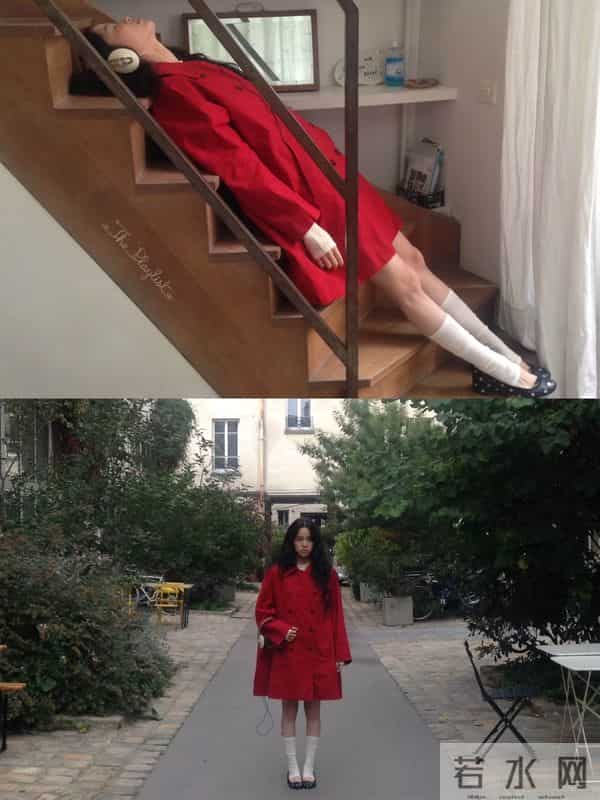 欧阳娜娜大红色风衣配小高跟,私下可爱贪玩美少女一枚!