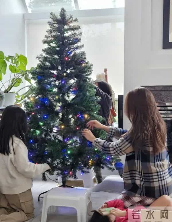 婚变风波后钟嘉欣晒全家福合照，老公侧身出镜，一家人装饰圣诞树