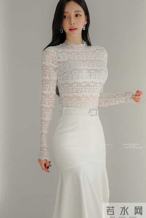 孙允珠白蕾丝开叉人鱼裙