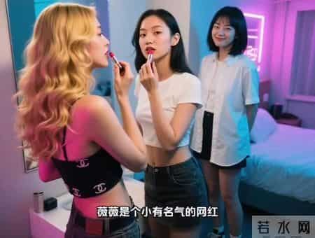 都市女孩独自漫步在霓虹灯下的街头，思考着未来的方向。