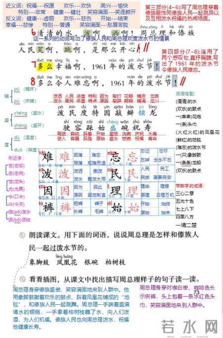 难忘的泼水节,二上语文第16课《难忘的泼水节》详细课堂笔记