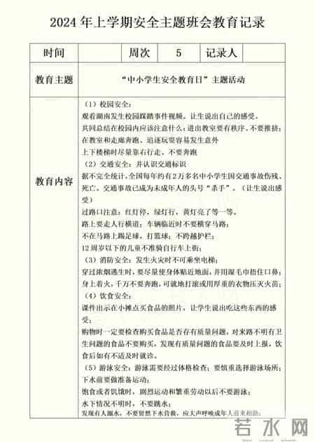 2024年上学期安全主题班会教育记录