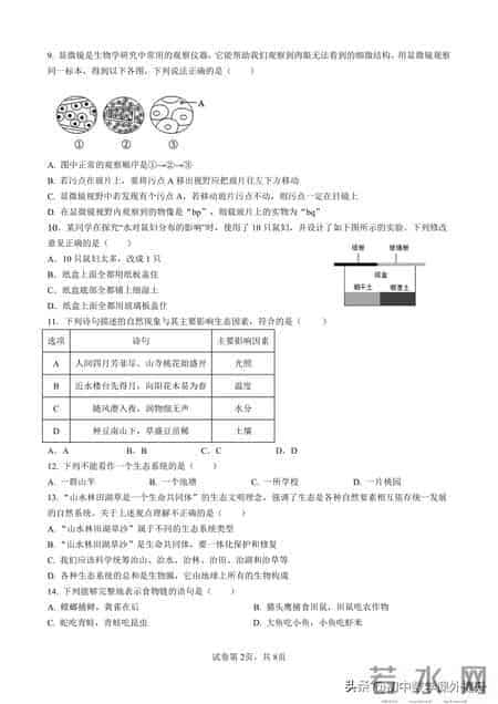 2026七年级“小四门”生物期末试题-家长速收藏！明年备考可用
