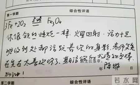 老师用化学方程式写评语：“与镁条一样发出光芒”
