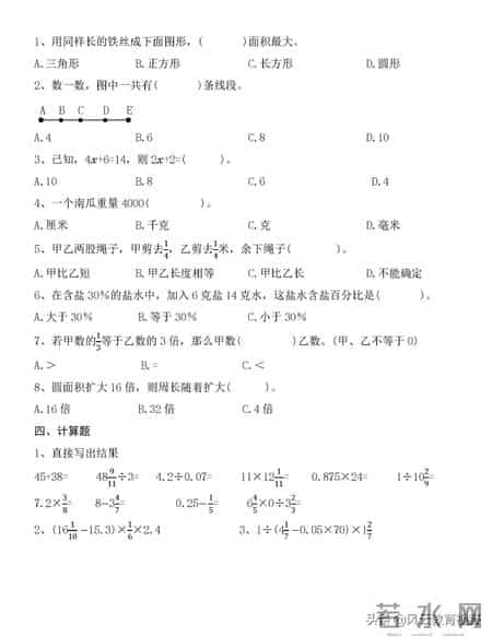 初一数学试卷,初一数学试卷可打印