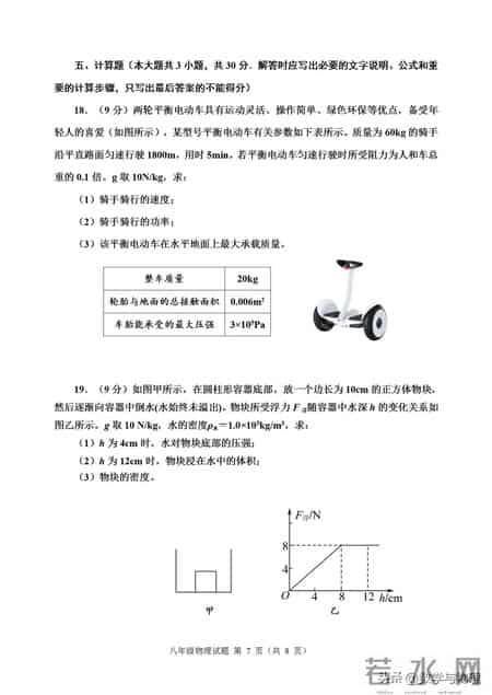 八年级下册物理期末试卷