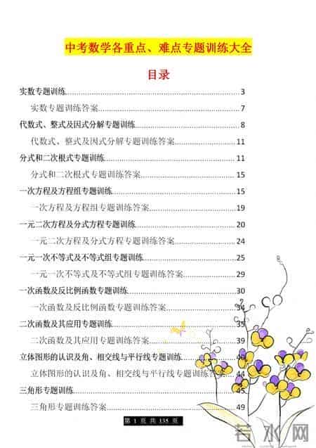 初中数学：各考点、难点专题专项练习大全，附答案，有针对性