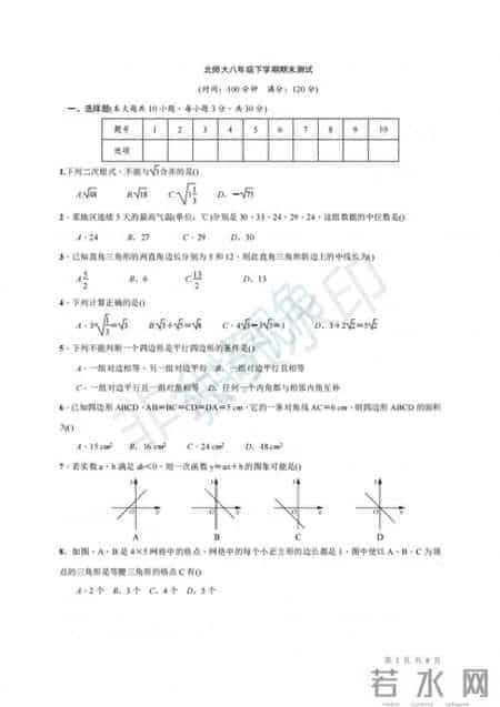 人教版八年级下册数学期末试题及答案解析