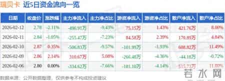600439,瑞贝卡（600439）2月12日主力资金净卖出496.91万元