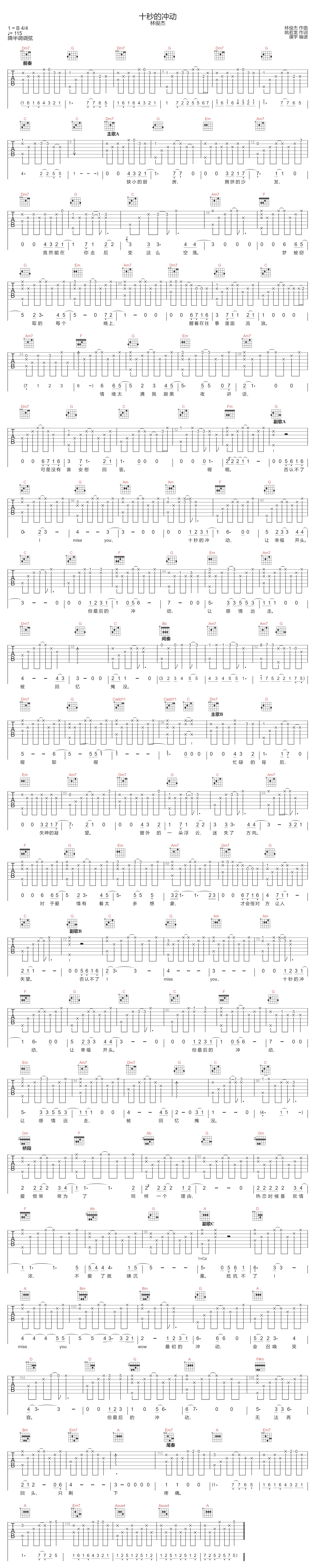 十秒的冲动吉他谱-林俊杰