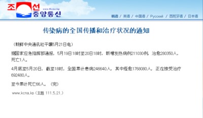 朝鲜：累计发热281万，死亡68，死亡率十万分之二。朝鲜数据可信吗？